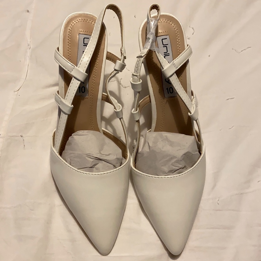 White sling back pump